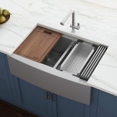 Workstation Kitchen Sink, Apron-Front, Double Bowl 60/40, 33 Inch, Stainless Steel