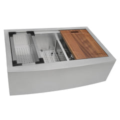 Workstation Kitchen Sink, Apron-Front, Double Bowl 60/40, 33 Inch, Stainless Steel