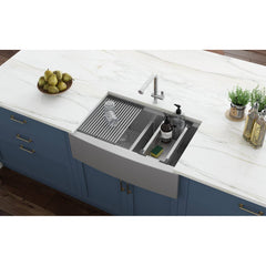 Workstation Kitchen Sink, Apron-Front, Double Bowl 60/40, 33 Inch, Stainless Steel