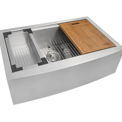 Workstation Kitchen Sink, Apron-Front, Single Bowl, 16 Gauge Stainless Steel, 27-Inch