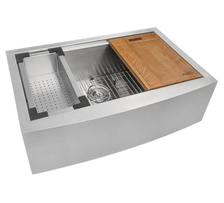 Workstation Kitchen Sink, Apron-Front, Single Bowl, 16 Gauge Stainless Steel, 27-Inch