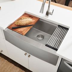Workstation Kitchen Sink, Apron-Front, Single Bowl, 16 Gauge Stainless Steel, 27-Inch