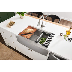 Workstation Kitchen Sink, Apron-Front, Single Bowl, 16 Gauge Stainless Steel, 27-Inch