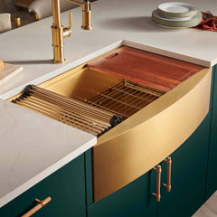Workstation Kitchen Sink, Apron-Front, Single Bowl, 30 Inch, Matte Gold Brass Tone
