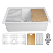 Drop-In Workstation Kitchen Sink, Single Bowl in White Fireclay