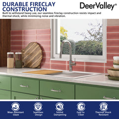Workstation Kitchen Sink, Drop-In, Single Bowl, Fireclay, 33 Inch, White