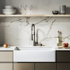 Workstation Kitchen Sink, Elegance, Single Basin Fireclay in Glossy White