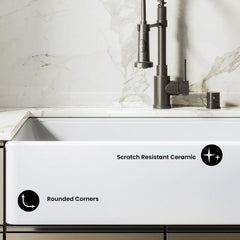 Workstation Kitchen Sink, Elegance, Single Basin Fireclay in Glossy White