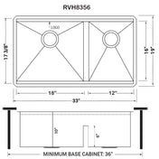Workstation Kitchen Sink, Undermount, 60/40 Double Bowl, 33 Inch, Brushed Stainless Steel
