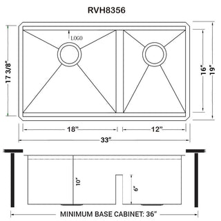 Workstation Kitchen Sink, Undermount, 60/40 Double Bowl, 33 Inch, Brushed Stainless Steel