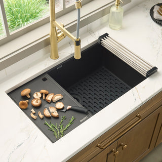 Workstation Kitchen Sink, Undermount, Granite Composite, 32 Inch, Black