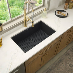 Workstation Kitchen Sink, Undermount, Granite Composite, 32 Inch, Black