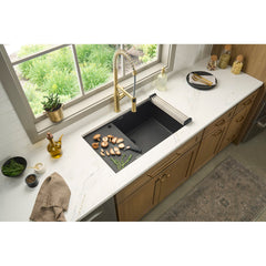 Workstation Kitchen Sink, Undermount, Granite Composite, 32 Inch, Black