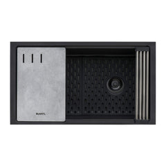 Workstation Kitchen Sink, Undermount, Single Bowl, Granite Composite, Midnight Black