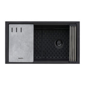 Workstation Kitchen Sink, Undermount, Single Bowl, Granite Composite, Midnight Black