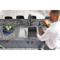 Workstation Kitchen Sink, Undermount, Single Bowl, Granite Composite, Midnight Black