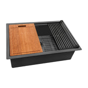 Workstation Undermount Kitchen Sink, Single Bowl, Stainless Steel, 27 Inch, Matte Black