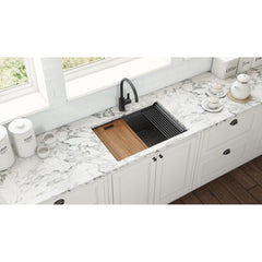 Workstation Undermount Kitchen Sink, Single Bowl, Stainless Steel, 27 Inch, Matte Black