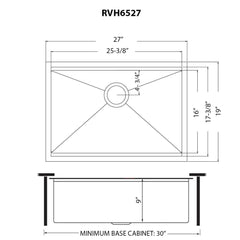 Workstation Undermount Kitchen Sink, Single Bowl, Stainless Steel, 27 Inch, Matte Black