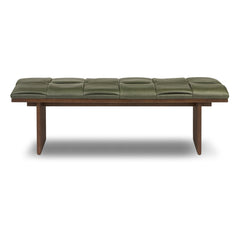 Woven Leather Bench, Seats 2, Green Leather with Walnut Wood Frame