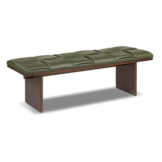 Woven Leather Bench, Seats 2, Green Leather with Walnut Wood Frame