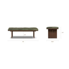 Woven Leather Bench, Seats 2, Green Leather with Walnut Wood Frame