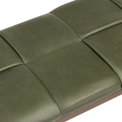 Woven Leather Bench, Seats 2, Green Leather with Walnut Wood Frame