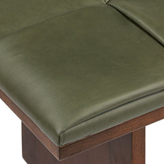 Woven Leather Bench, Seats 2, Green Leather with Walnut Wood Frame