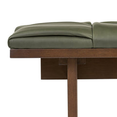 Woven Leather Bench, Seats 2, Green Leather with Walnut Wood Frame