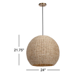 Woven Seagrass Pendant Light, 1 Light, Dome Shade in Beige