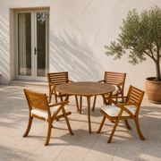 At scale | table and four chairs beside a full-height doorway for size