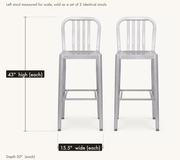 Dimensions | one stool measured, 43 inches high by 15.5 inches wide by 20 inches deep, sold as a set of 2