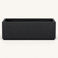 Studio front | empty matte charcoal-black rectangular composite trough planter with a narrow rim and recessed plinth