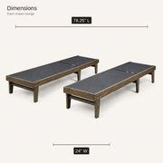Dimensions | 78.25 inch length and 24 inch width for each chaise lounge