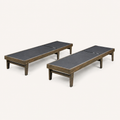 Studio angle | both flat chaise lounges with mesh decks and square wood legs