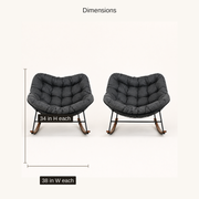 Dimensions | dimension diagram for each rocking chair: 38 inches wide and 34 inches high
