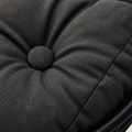 Texture | close-up of the dark gray polyester cushion weave, tuft button and stitched seam