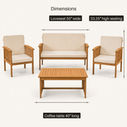 Dimensions | dimensions diagram over the complete set: 55-inch loveseat, 40-inch table, and 33.25-inch seating height