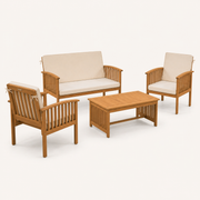Side | studio side view showing the chair and loveseat slat profiles with the matching coffee table