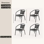 Dimensions | dimension card for the four-chair set showing seat and arm measurements per chair