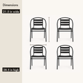 Dimensions | dimension card for the four-chair set showing 21.5 inch width and 28.5 inch height per chair