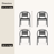 Dimensions | dimension card for the four-chair set showing 21.5 inch width and 28.5 inch height per chair