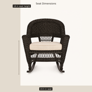 Seat dimensions | rocking chair showing 19.5-inch seat width and 18-inch seat height