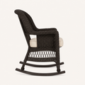 Studio side | profile of espresso resin-wicker rocking chair with curved rocker runners