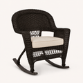 Studio three-quarter | espresso resin-wicker rocking chair showing rounded woven arms and curved runners