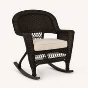 Studio three-quarter | espresso resin-wicker rocking chair showing rounded woven arms and curved runners