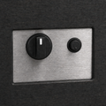 Control detail | Brushed stainless control panel with black knob and push-button igniter