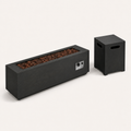 Studio angle | Fire table, lava-rock trough, control panel, and tank cover at a three-quarter angle