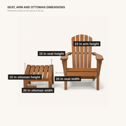 Seat and ottoman dimensions | studio view labels the seat, arm, and ottoman measurements