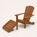 Studio three-quarter | brown eucalyptus Adirondack chair and separate matching slatted ottoman from the left front